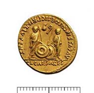 12 (15) RIC I2, 206. Augustus, Aureus, Lyon nach 2/1 v. Chr., Gewicht: 7,940 g. Vs: Porträt mit Lorbeerkranz, PATER PATRIAE Rs: Gaius und Lucius Caesar.