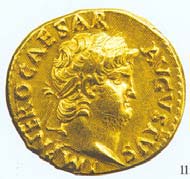 18 (25) RIC I2, 59. Nero, Aureus, Rom 64-68 n. Chr., Gewicht: 7,375 g. Vs: Bärtiges Porträt mit Lorbeerkranz. Rs: Sitzende Salus mit Schale.