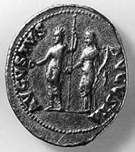 19 (26) RIC I2, 44. Nero, Aureus, Rom 64-68 n. Chr., Gewicht: Vs: Portrait des Nero. Rs: Kaiser und Kaiserin als