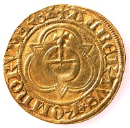 Goldgulden der Reichsmünzstätte Basel im Namen König Albrechts II. von Habsburg (1438-1439), HMB Inv. 1903.2535.