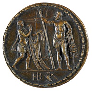 Medaille auf Herkules mit der Übergabe des vergifteten Gewands der Deianeira an den Helden, Exemplar der Sammlung Ludovic Demoulin de Rochefort (1515-1582) überliefert über das Amerbach-Kabinett, Historisches Museum Basel (HMB), Inv. 1905.744.