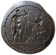 Prägestempel der Medaille auf Herkules aus der Werkstatt des Giovanni da Cavino (1500-1570), Bibliothèque nationale de France, Cabinet de Medailles, SC. PAD. 24 & 45.
