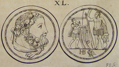 Seitenverkehrte Reproduktion der Medaillenstempel für das Herkules-Medaillon in der Publikation von Claude du Molinet, Universitätsbibliothek Basel, Sign. AD I 85:1-2.