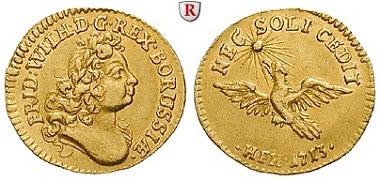 Altdeutschland. Brandenburg-Preussen. Friedrich Wilhelm I., 1713-1740. 1/2 Dukat 1713. Magdeburg HFH. Vorzüglich. 4.500 EUR.