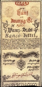Bancozettel im Wert von 25 Gulden des Wiener Stadt-Banco.