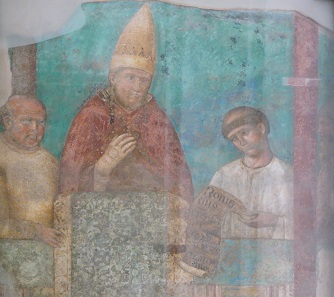 Bonifatius III. ruft das erste heilige Jahr aus. Zeitgenössische Darstellung von Giotto aus der Lateransbasilika.