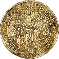 Quedlinburg. Dorothea von Sachsen, 1610-1617. 8 Dukaten 1617, Quedlinburg. Sehr selten. Sehr schön. Taxe: 25.000 Euro. Aus Auktion Künker 294 (2017), Nr. 3732.