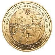 Jubiläumsthaler „500 Jahre Reformation“ / Gold .999 / 1 Unze / 38,5 mm / Auflage: 200.