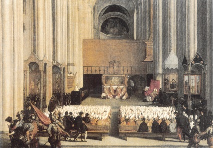 Sitzung des Konzils von Trient 1563. Gemälde von Paolo Farinatis(?), 2. Hälfte des 16. Jh. Quelle: Wikipedia.