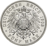 Los 2687: Waldeck. 5 Mark 1903 A Jaeger 171. Polierte Platte. Schätzpreis: 4.000 EUR.
