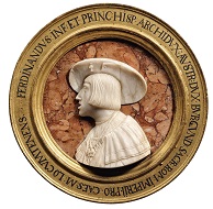 Erzherzog Ferdinand II., nachmals Kaiser Ferdinand I. (1503-1564). Augsburg, 1522/27. Marmor, Rahmen: Holz, vergoldet. Wien, Kunsthistorisches Museum, Kunstkammer, Inv.-Nr. KK 4452. Foto: © KHM-Museumsverband.