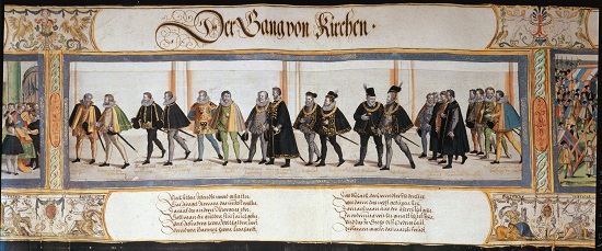 Vliesfest zu Prag und Landshut 1585. Innsbruck, Antoni Bays (?), Sigmund Elsässer zugeschrieben, nach 1585. Aquarellierte Federzeichnung auf Papier. Wien, Kunsthistorisches Museum, Kunstkammer, Inv.-Nr. KK 5348. Foto: © KHM-Museumsverband.