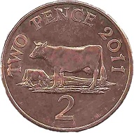 Auf dem 2-Pence-Stück ist das heimische Rind abgebildet.