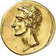 Nr. 661: Polemon I. von Bosporus für Augustus. Goldstater, Jahr 289 (= 9/8 v. Chr.). Aus Sammlung Großfürst Alexander Michailowitsch Romanow. Äußerst selten. Fast stempelglänzendes Prachtexemplar.Taxe: 60.000,- Euro.