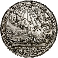 Nr. 1721: Schweden. Silbermedaillon 1634 von Sebastian Dadler auf das Begräbnis von König Gustav II. Adolf in der Riddarholmskyrkan am 22. Juni 1634. Sehr selten. Vorzüglich bis Stempelglanz.Taxe: 5.000,- Euro.