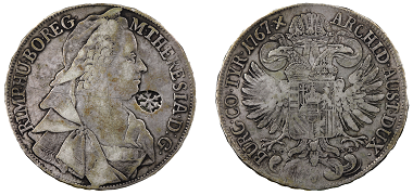 Konventionstaler, Österreichische Erbländer, Maria Theresia, Wien, 1767, Silber, Gegenstempel „Stern von Madura“. Geldmuseum, Inv.Nr. NZ08912. Quelle: OeNB.