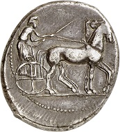 Nr. 91: Katane (Sizilien). Tetradrachme, 430-425, unsigniertes Werk des „Kra“. Aus Slg. Pozzi und Lockett Collection. Sehr selten. Sehr schön. Taxe: 5.000,- Euro.