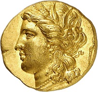 Nr. 123: Syrakus (Sizilien). Hieron II., 274-216 v. Chr. Hemistater, ca. 220-217. Vorzüglich. Taxe: 5.000,- Euro.