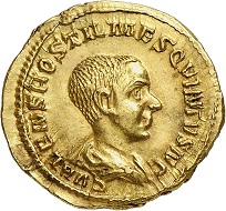 Nr. 892: Hostilian, als Caesar, 251. Aureus. Vorzüglich. Taxe: 28.000,- Euro.