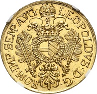 Nr. 2594: Regensburg. 4 Dukaten 1664. Sehr selten. NGC MS63. Vorzüglich bis Stempelglanz. Taxe: 20.000,- Euro.
