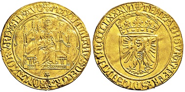 Los 3134: RDR. Maximilian I. 1493-1519. Breiter Real d’or 1487. Taxe: 20.000 EUR.