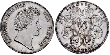 Los 4019: Königreich Bayern. Ludwig I. 1825-1848. Probe des Geschichts-Konventionstalers 1828. Taxe: 3.000 EUR.