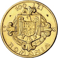Karl II. 100 Lei 1939 auf den 100. Geburtstag von Karl I. Aus Sammlung Phoibos. Sehr selten. Vorzüglich. Taxe: 15.000,- Euro. Aus Künker Auktion 298 (28. September 2017), Nr. 4440.