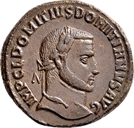 Domitius Domitianus in Ägypten. Follis 296/298, Alexandria. Selten. Fast Vorzüglich.