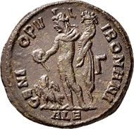 Domitius Domitianus in Ägypten. Follis 296/298, Alexandria. Selten. Fast Vorzüglich.