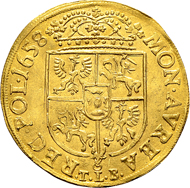 Polen Königreich, Johann Kasimir. Doppeldukat 1658, Krakau. Gold. Sehr selten, sehr schön.