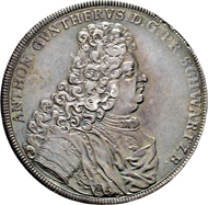 Schwarzburg-Sondershausen, Fürstentum. Anton Günther II. Reichstaler 1710, Arnstadt. Schöne Patina, äußerst selten Vorzüglich.