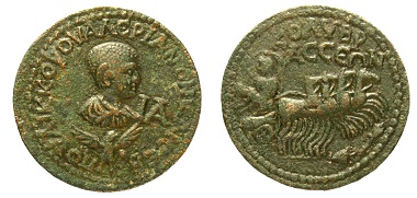 Kupfermünze, Pamphylien, Kolybrassos, Valerian II. (253-258 n.Chr.). Foto: © OeNB, Geldmuseum.