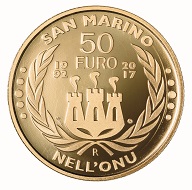 San Marino / 50 Euro / Gold .900 / 16,129 g / 28 mm / Design: Antonella Napolione (Vorderseite) und Andrew Lewis (Rückseite) / Auflage: 500.