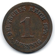 1 Pfennig Deutsches Kaiserreich 1876. Foto: Angela und Reiner Graff.