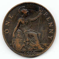 1 Penny Großbritannien 1919. Foto: Angela und Reiner Graff.