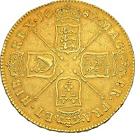 Großbritannien Königreich. Jakob II., 1685-1688, 5 Guineas 1687, anno tertio, London. Sehr selten. Sehr schön.