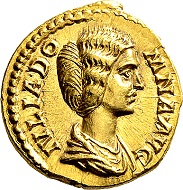 Septimius Severus für Julia Domna. Aureus 193/196, Rom. Selten. Vorzüglich bis Stempelglanz. Aus deutschem Privatbesitz, erworben vor 2000.