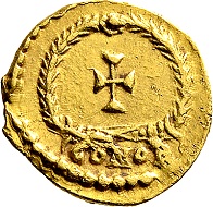 Anthemius, 467-472. Tremissis, Rom. Sehr selten. Feiner Kratzer im Bildnis, winziger Einhieb im Avers, sehr schön. Ex Slg. Prof. Dr. Hildebrecht Hommel.