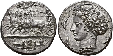 Los 24: Sizilien. Syrakus. Dekadrachme, signiert von Kimon, 410-400 v. Chr. vz/fast stgl. Schätzung: 100.000 CHF.