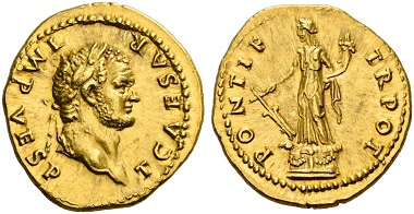 Los 118: Titus Caesar, 69-79. Aureus, 74. Gutes vz. Schätzung: 25.000 CHF.