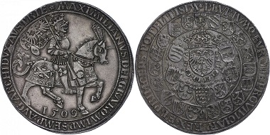 Los 285: Maximilian I. Doppelguldiner, 1509, Münzstätte Hall. ss-vz. Taxe: 3.000 Euro. Zuschlag: 7.000 Euro.