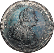 Der schöne Jüngling auf dem Taler 1740 zum Regierungsantritt Friedrichs II. Silber, 43 mm. IKMK 18205928 © Münzkabinett der Staatlichen Museen zu Berlin. Foto: Dirk Sonnenwald.