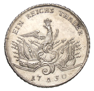 Die große Münzreform - Erster Taler der von Johann Philipp Grauman 1750 ins Werk gesetzten Münzreform aus der reorganisierten Münzstätte Berlin (A). Der Name