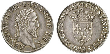 Henri II (1547-1559). Teston du moulin 1554, Paris. Aus Auktion Künker 217 (2012), 2193.