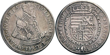 Ferdinand II. (Graf von Tirol 1564-1595). Reichstaler o. J. (1577/1599), Hall. Aus Auktion Peus 407 (2012), 2789.