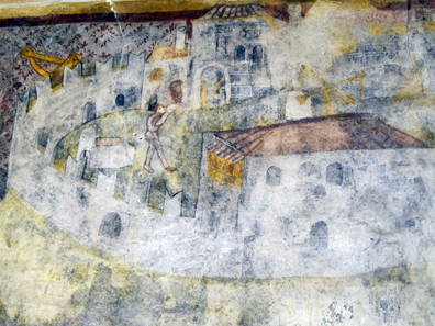 Der Bau der Burg; ein Baukran ist deutlich am Rand oben links zu sehen. Foto: KW.