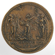 Medaille in Sesterz-Größe von Giovanni da Cavino (1500-1570) auf den Arzt und Sammler Ludovic Demoulin de Rochefort (1515-1582).