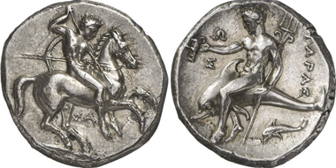 Tarent. Didrachme, vor 300 v. Chr. Aus Gorny & Mosch 195 (2011), 14.