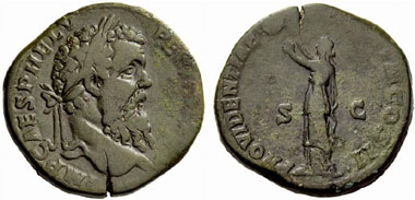 Vorbild der Imitation des Cavino: Sesterz des Pertinax. Aus Auktion NAC 54 (2010), 1197.