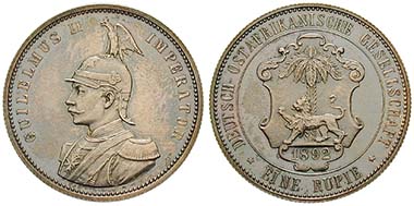 Deutsch Ostafrika, 1 Rupie 1892. Ar. J. 713. Ritter, Sonderliste